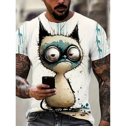 Men's T Shirt Summer Casual Short Sleeve Cartoon Print Funny Animal Cat T-Shirts Fashion Streetwear Male Oversized Clothing