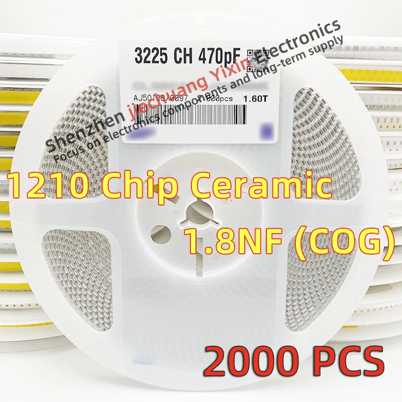 

Chip Ceramic Capacitor 1210 1.8NF 100V 250V 500V 630V 1000V 1KV 182J 5% accuracy COG(NPO) material 3225 Capacitance 2000pcs