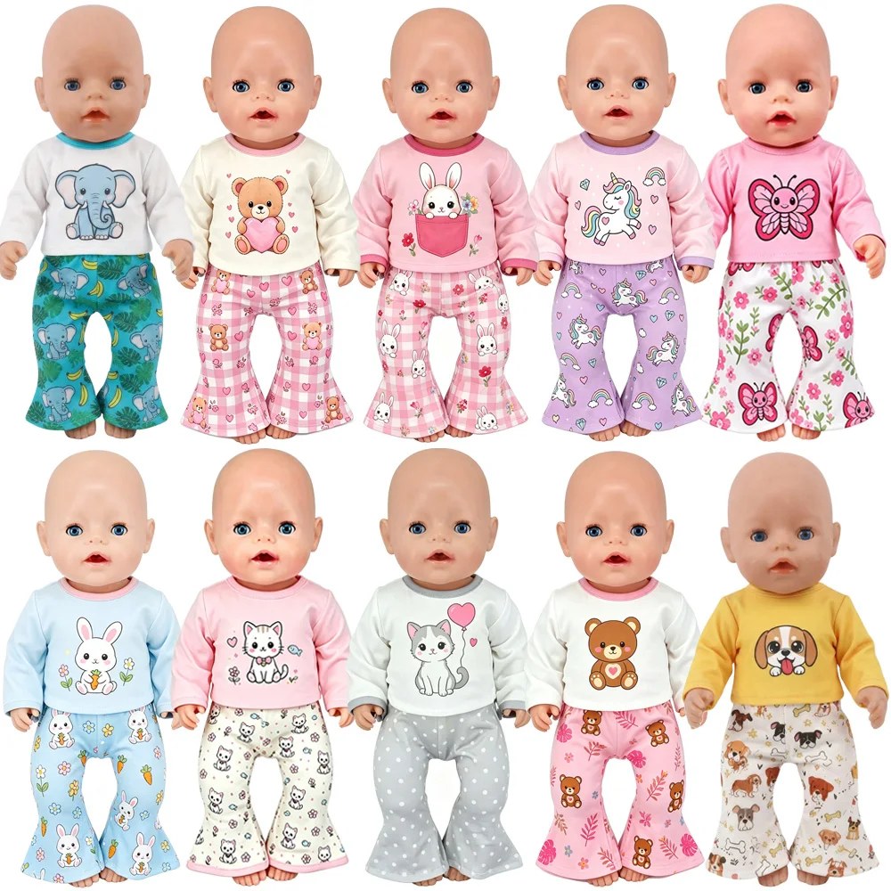 Doll Clothes Animal Pattern Printed Top+Pant For 43Cm Baby Doll Clothes Accessoires&18Inch American Doll Our Generation Girl Toy