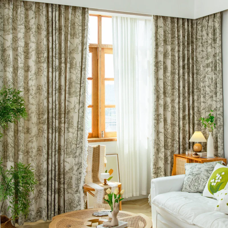 High-end chenille curtains finished living room and bedroom blackout fresh pastoral jacquard