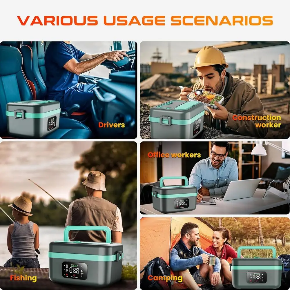 Boîte à déjeuner électrique rechargeable – Chauffe-aliments auto-chauffant et portable pour adultes, hommes et femmes, comprend une cuillère et un sac isolé