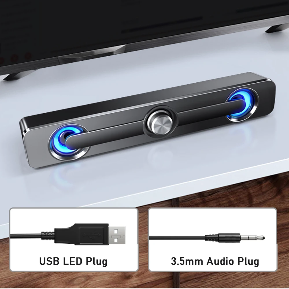 V-111 Computer Speaker USB Wired Powerful Bar Stereo Subwoofer Bass Speaker Surround Sound Box for PC Laptop Phone Tablet MP3