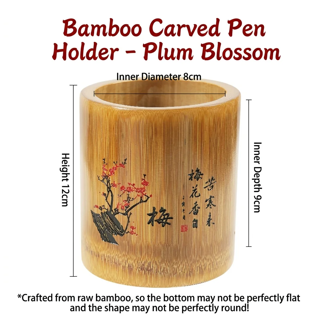 Pen Holder Bamboo Desk Organizer Carved Chinese Brush Stand Artist Pencil Cup Natural Calligraphy Desktop Wood Storage