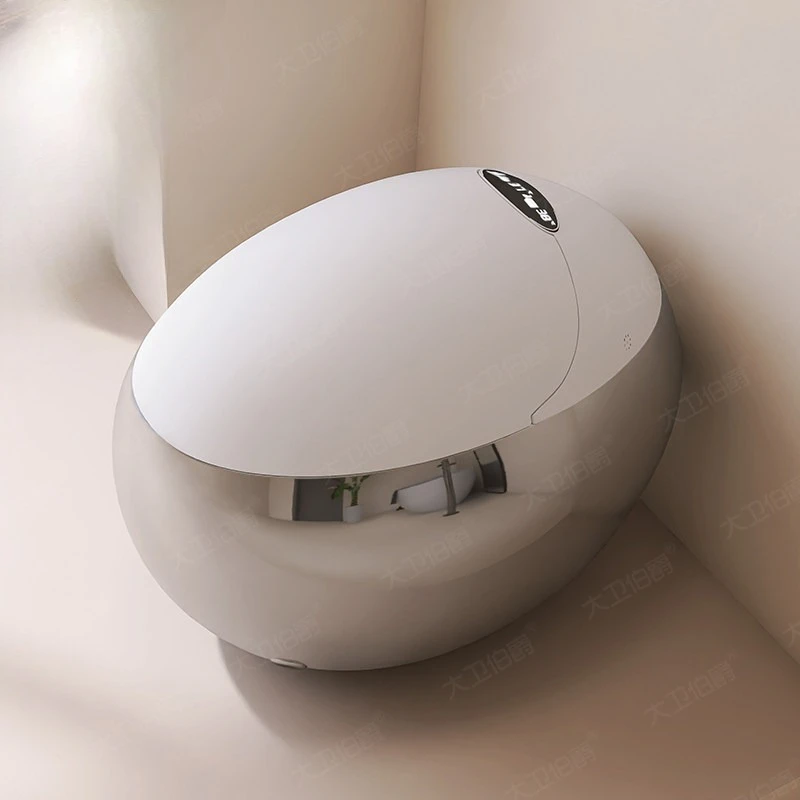 Silver egg-shaped smart toilet integrated voice intelligent control automatic flip high-end smart toilet