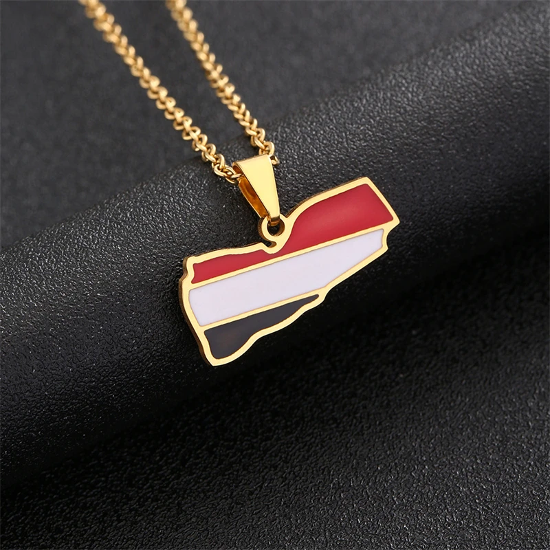 Fashion Enamel Yemen Map Flag Pendant Neckalces Silver Color/Gold Color Stainless Steel Neckalce Yemeni Charm Patriotic Gift