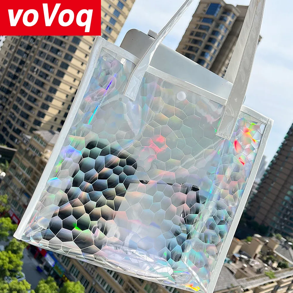 

2024 Colorful Fish Scale Patterned PVC Laser Waterproof Jelly Bag with Large Storage Capacity, Gift Bag for Men and Women