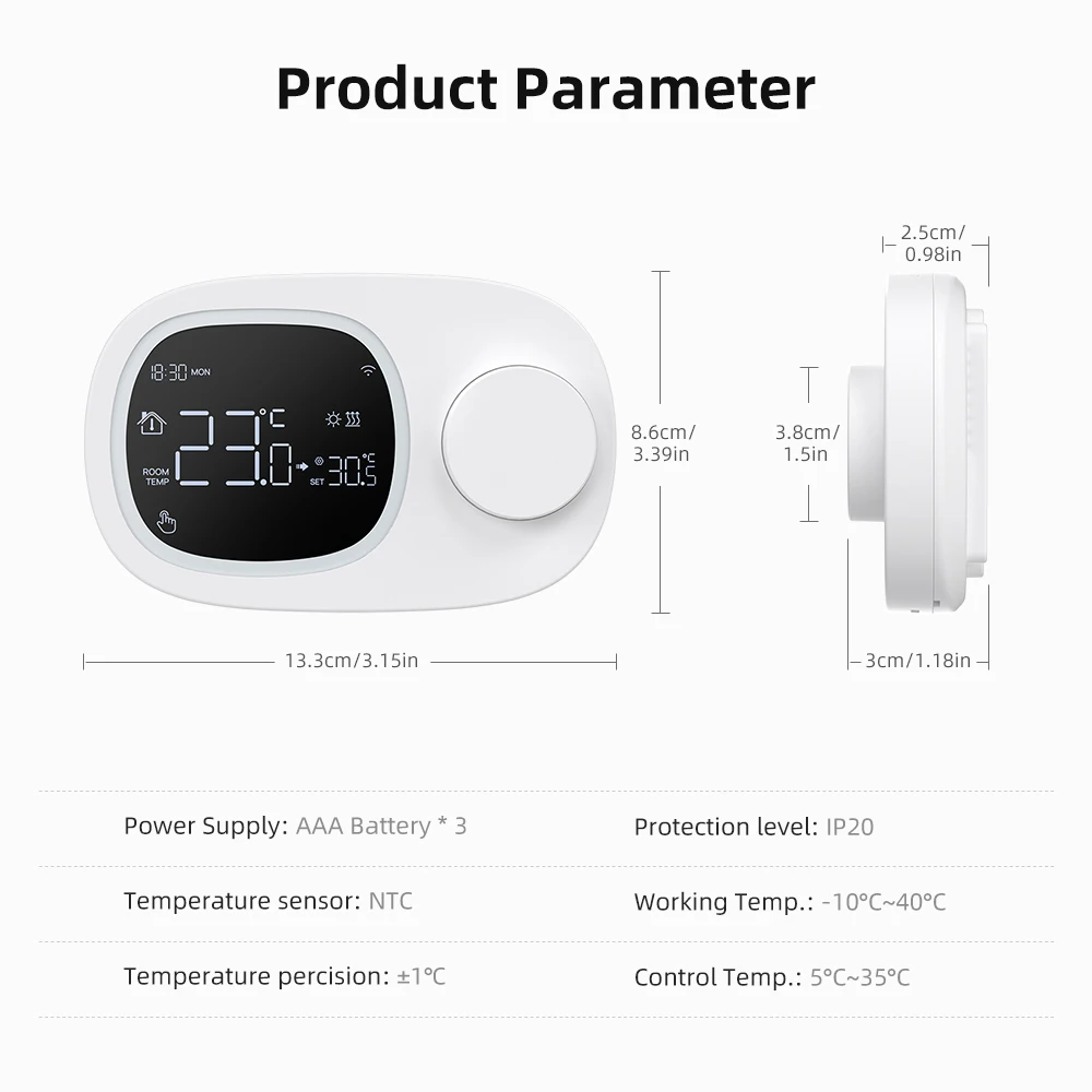 AVATTO Tuya WiFi-Gaskessel-Thermostat, batteriebetriebener Temperaturregler für Heizung und Kühlung, funktioniert mit Alexa Google Home