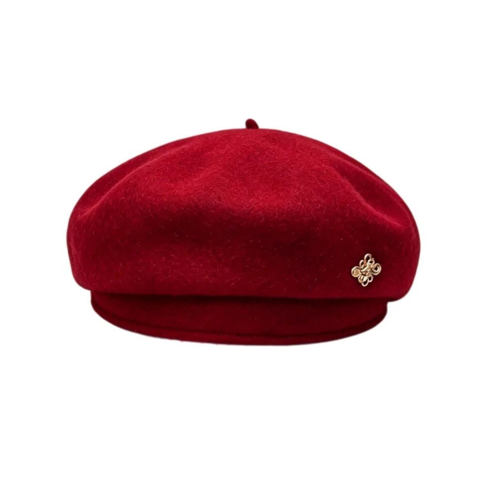 Wool Blend Slouchy For beret for Women with Distinctive Chinese Knot Detail Designed for Autumn Winter Wearability