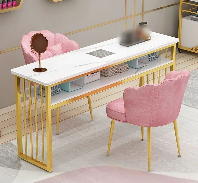 Fashionable Nail Table With Vacuum Cleaner Double or Four Person Nail Table and Chair Set Light Luxury Nail Table and Chairs