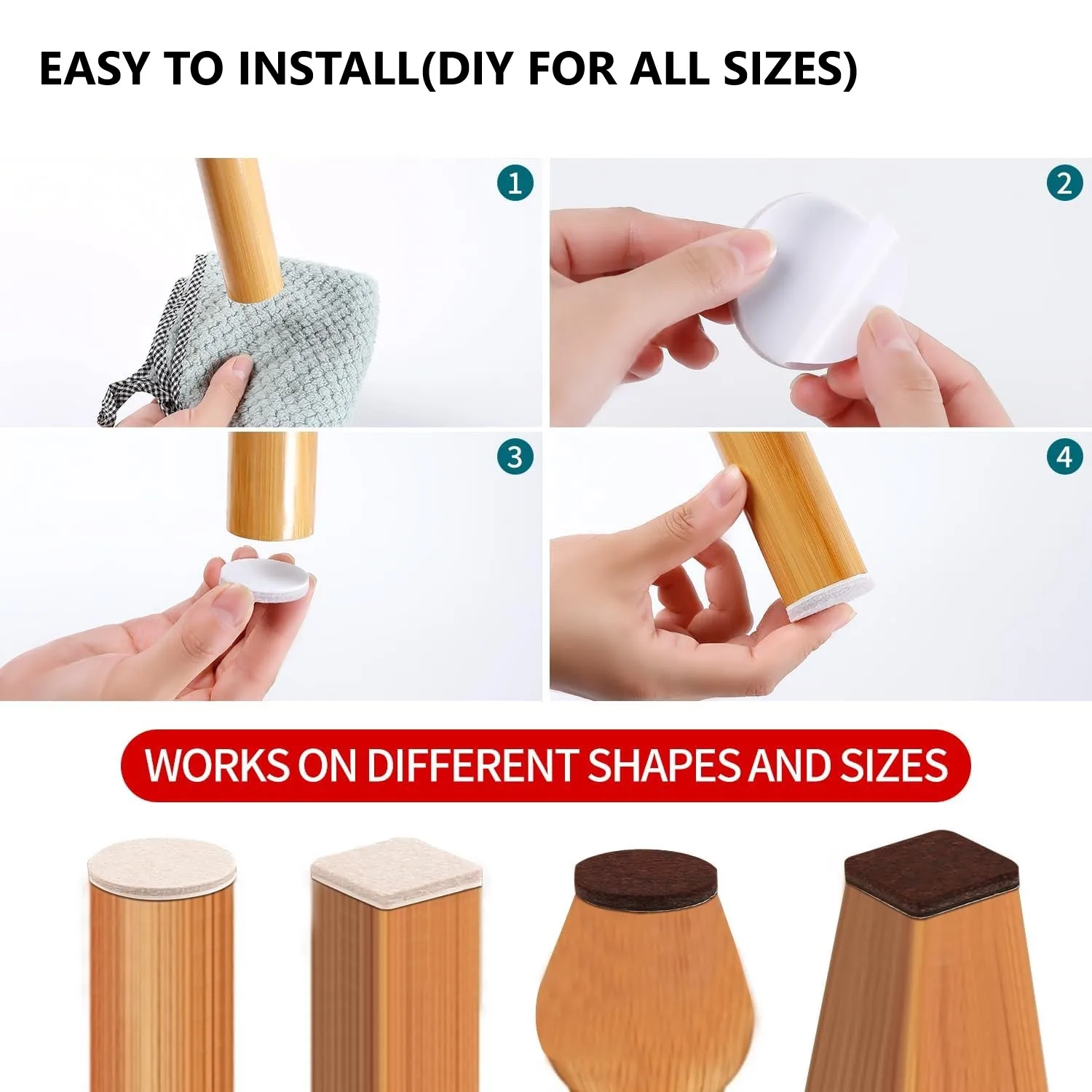 แผ่นรองเฟอร์นิเจอร์สักหลาดมีกาวในตัว 56 ชิ้น - แผ่นป้องกันพื้นกันรอยขีดข่วน สีน้ําตาล