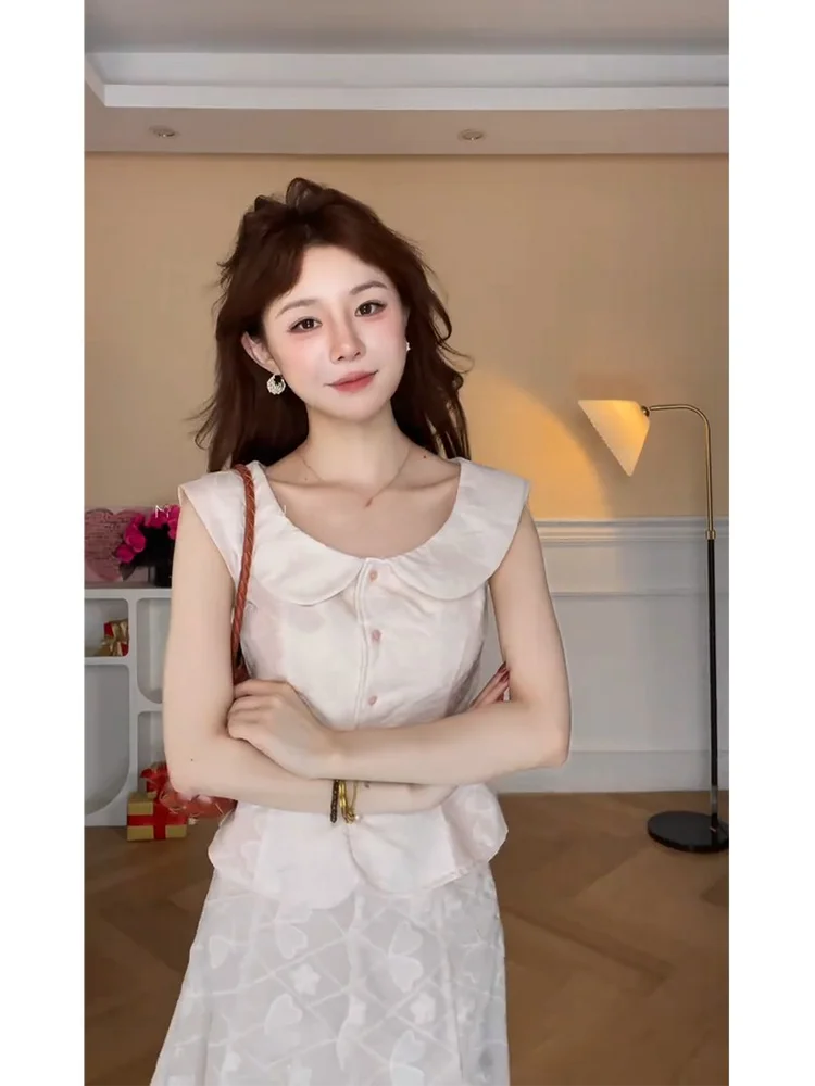 

Summer 2026 Sweet Girl Style Short Doll Collar Waist Cinched Top Women's Slimming High Waist Skirt Set High Waist Short ...