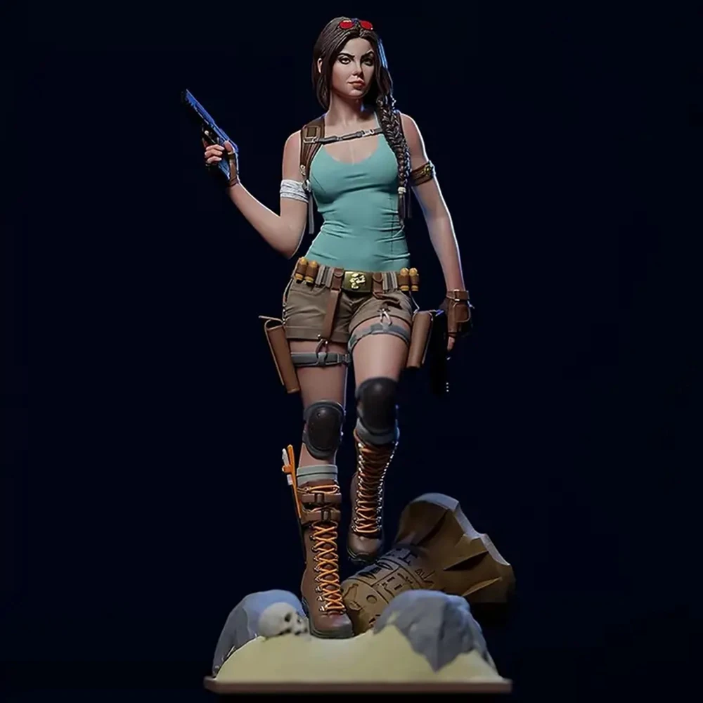 1/24 Miniature Model 75mm Character Toy Model Kit, Featuring a Woman Holding a Pistol in Both Hands in the Desert, High-Detailed Resin Model Figure, Unpainted, Perfect for Role-Playing Games and Collecting