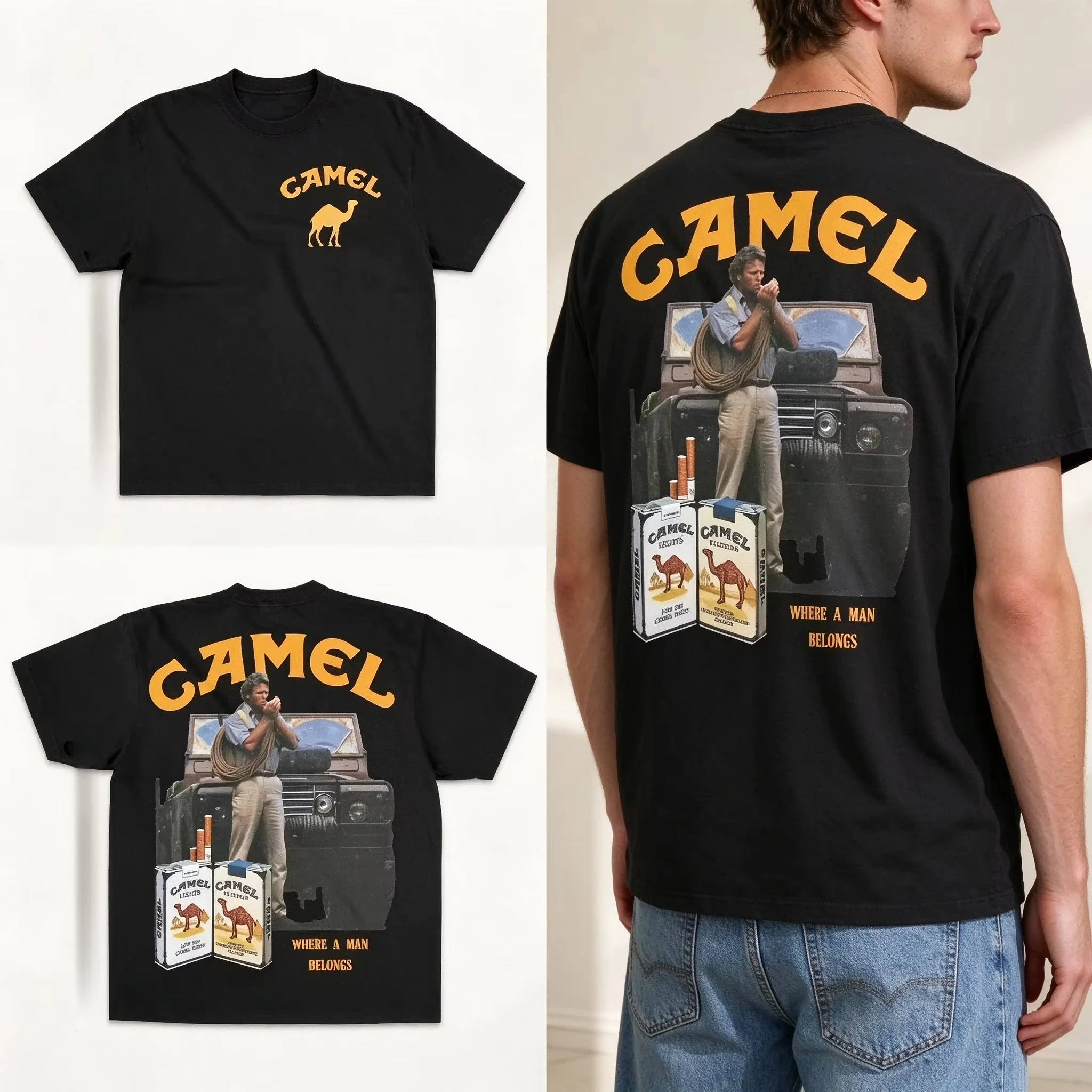 2026 New Retro Car Camel Cigarettes T-Shirt Vintage Cotton Tops Tee Short Sleeve Casual Streetwear Oversized Women Men