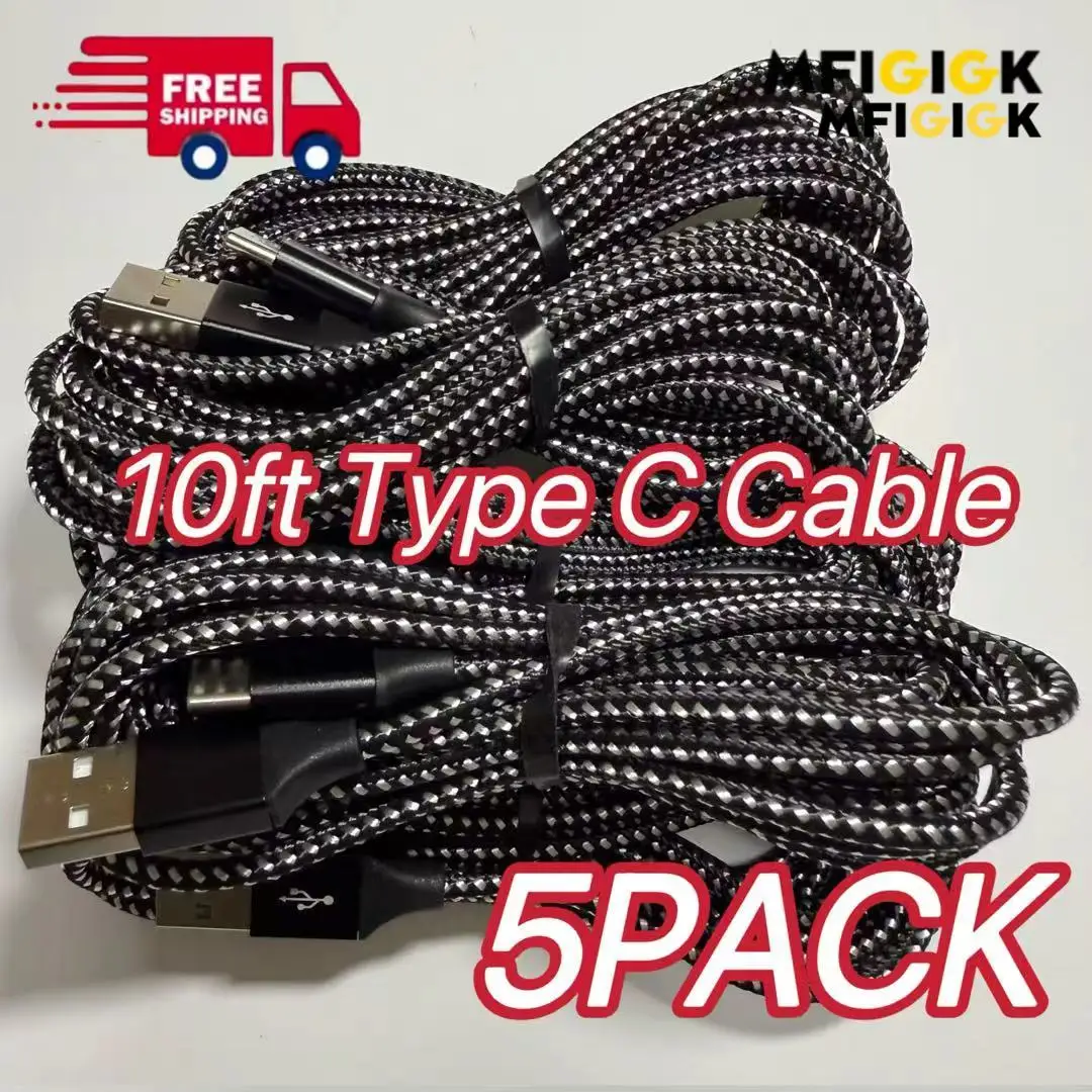 

MFIGlGK 5 шт. USB C Тип C Кабели 10 футов для Samsung S8 S9 S10 Xiaomi Samsung Galaxy S10 S10+ s9 Android A15 A25 A35 A55