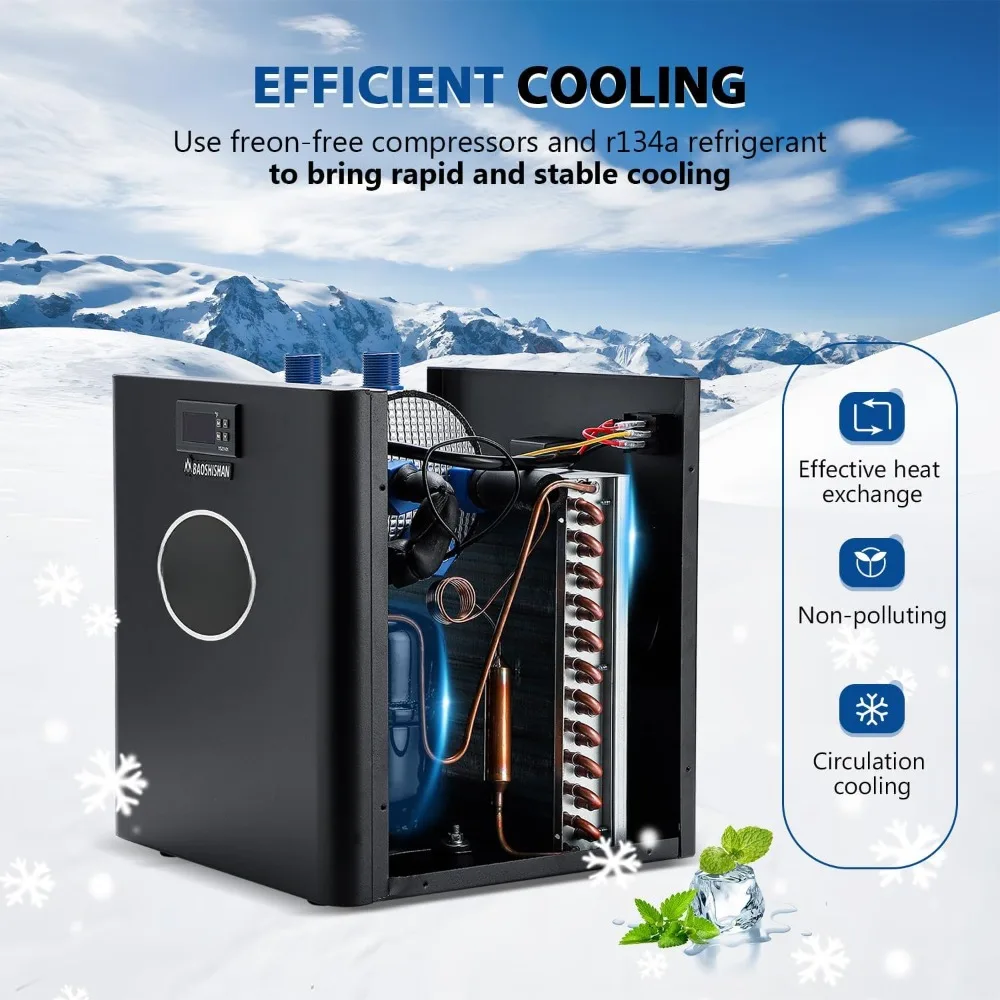 Aquarium Chiller, 1/3 HP Axolotl Cooler, Special Quiet Design Refrigeration Compressor for hydroponics, Fresh & Salt Tank