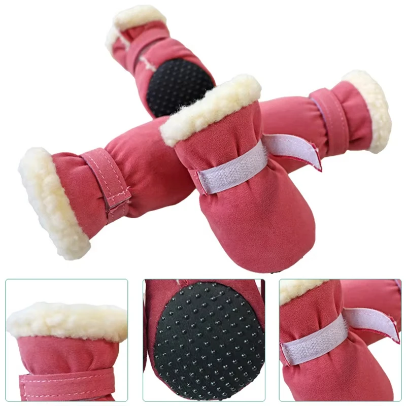 4Pcs/Lot Winter Thick Warm Dog Shoes Soft Plush Non-slip Waterproof Snow Boot Puppy Outdoor Walking Shoes Pet Accessories