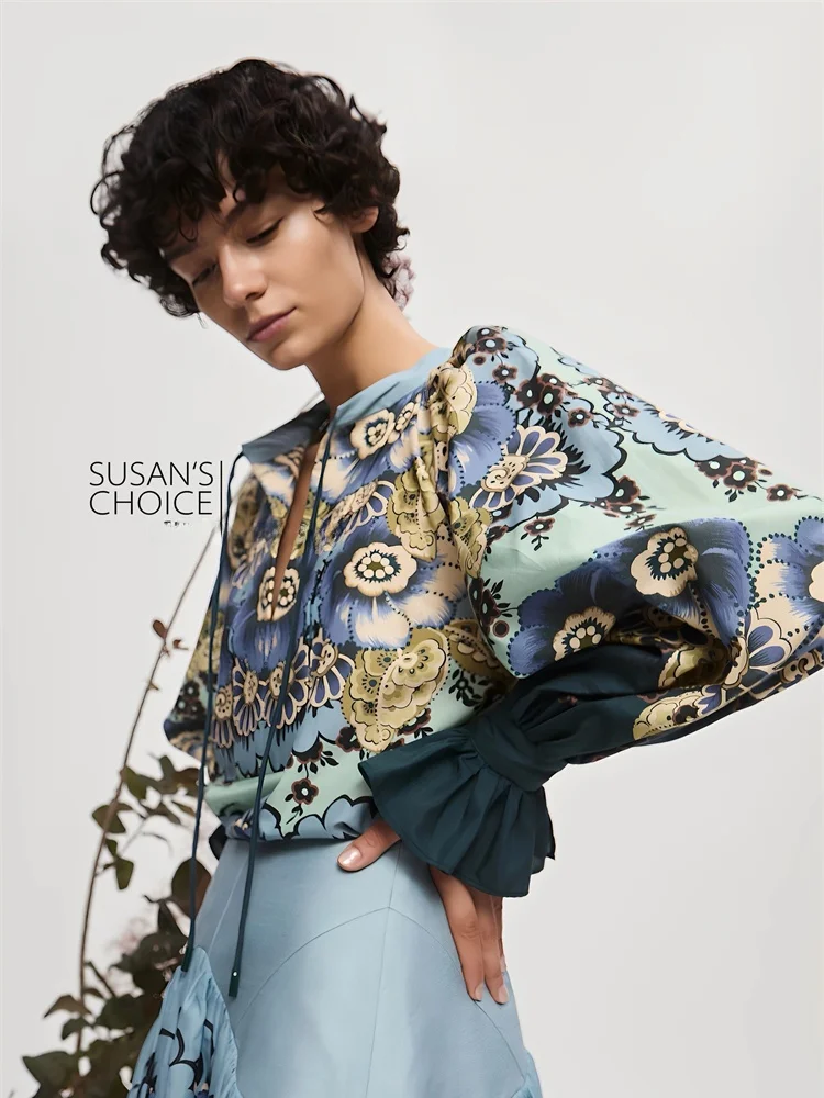 

Susan Australian Holiday Sle Linen Print Lantern Sve Belted irt Women's Loose Fit UV Protection Long Sve V-Ne Top