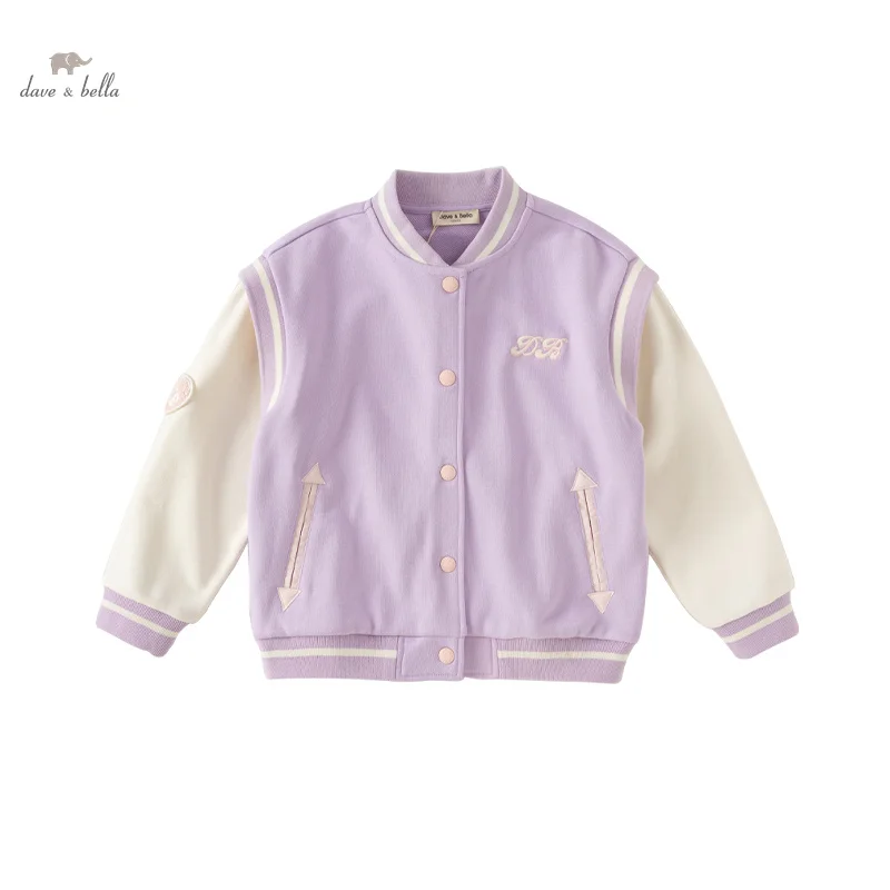 

Dave Bella Children's Girl's Tops 2024 Spring New Fashion Casual Knit Overcoat Sweet Outdoor Sport Baseball Uniform DK1248578