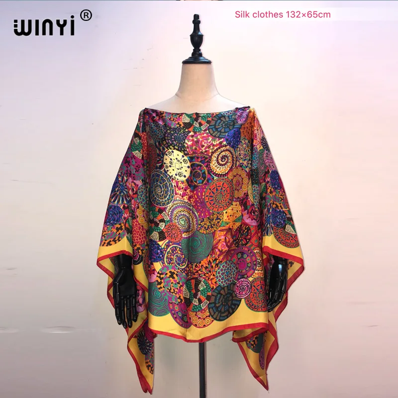 Sunmer европейская одежда For Women Popular Thailand Summer Bohemian Printed Batwing Sleeve Silk kaftan Blouse For Night Party