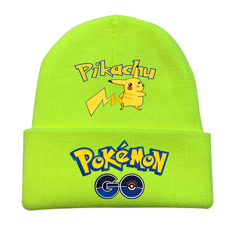 Anime Pokemon Pikachu Knitted Cartoon Printed Wool Fashion Hat Outdoor Warm Wire Velvet Hat Men Women Cosplay Hat Christmas Gift