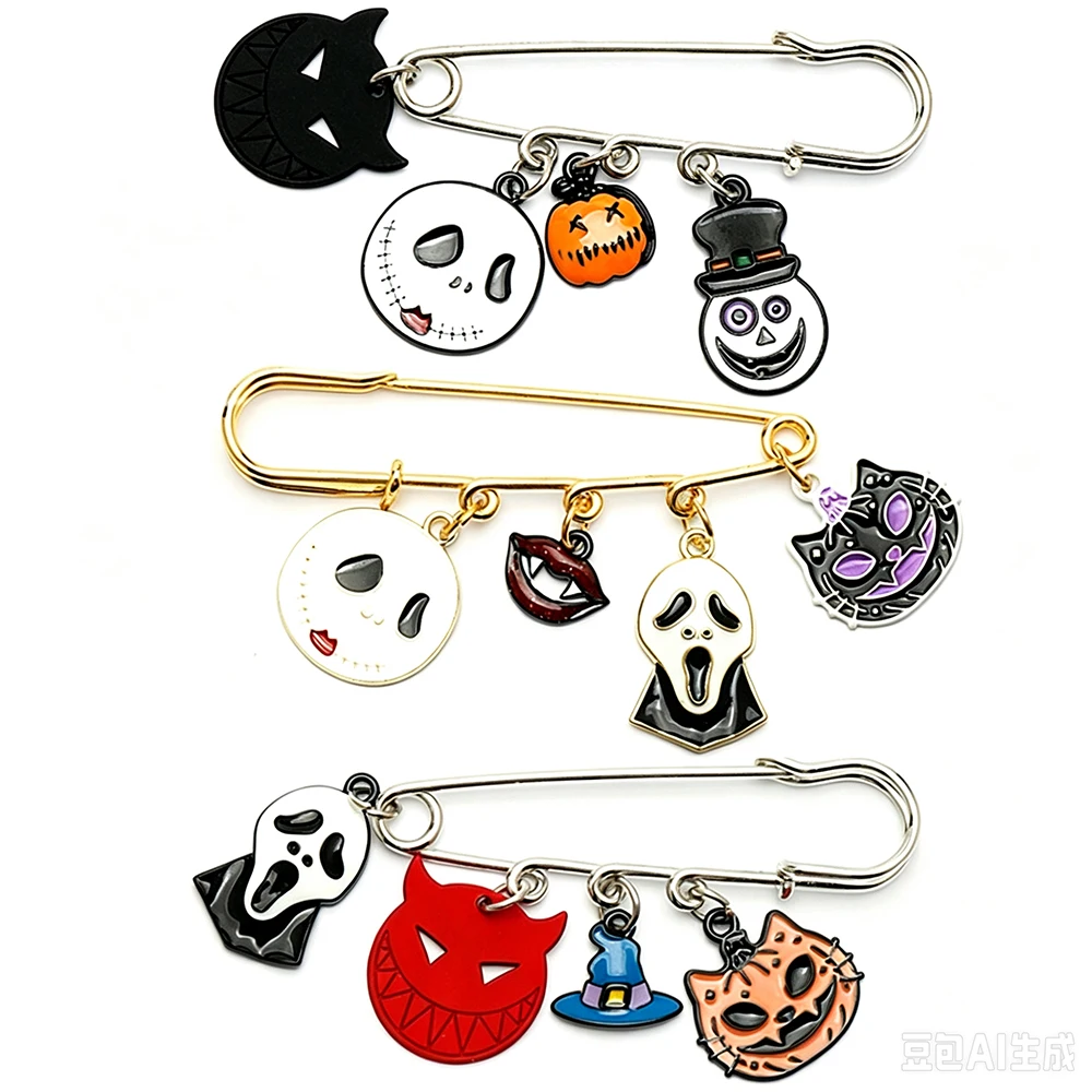 3Pcs/Set Christmas Horror Skull Enamel Brooch Gothic Punk Metal Badge Backpack Lapel Pin Costume Accessories Halloween Gifts