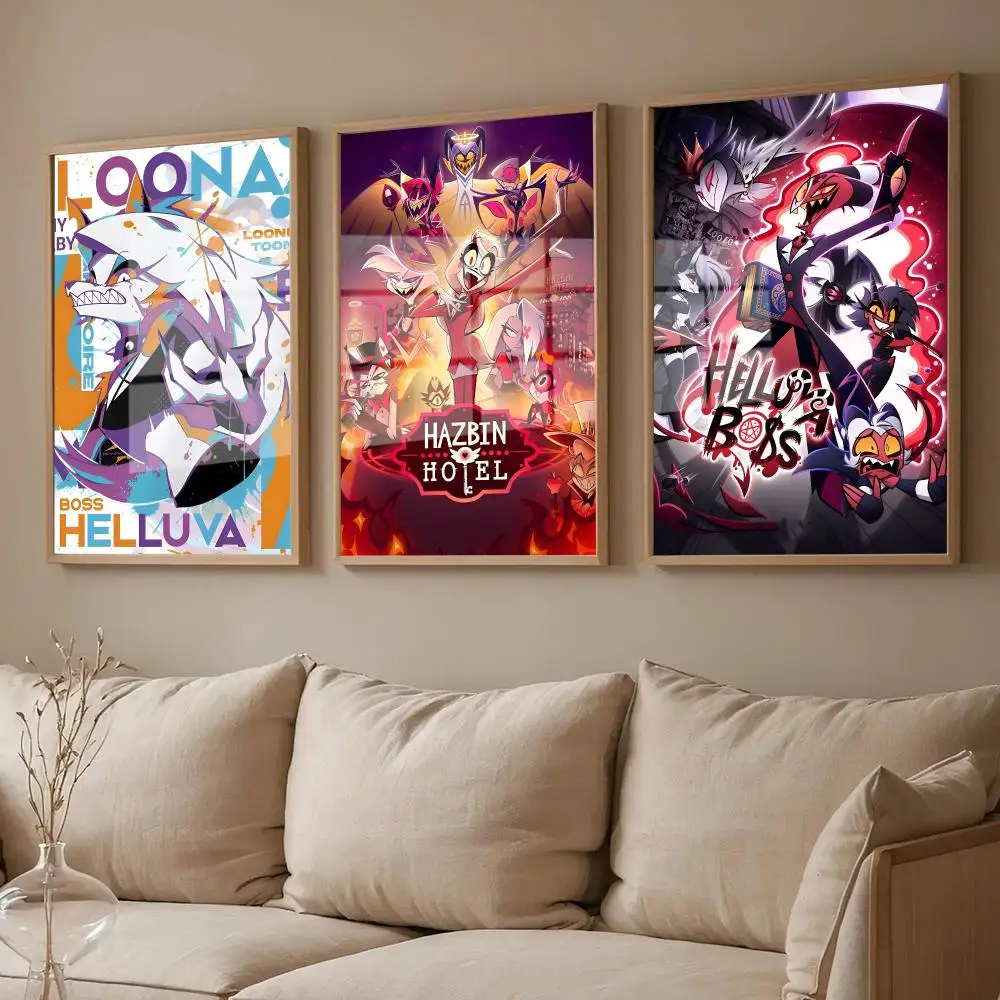 Helluva Boss Vivziepop Loona Canvas Wall Art Demon Dark Fantasy Anime Poster For Room Wall Art Decor Waterproof Stickers For Hom