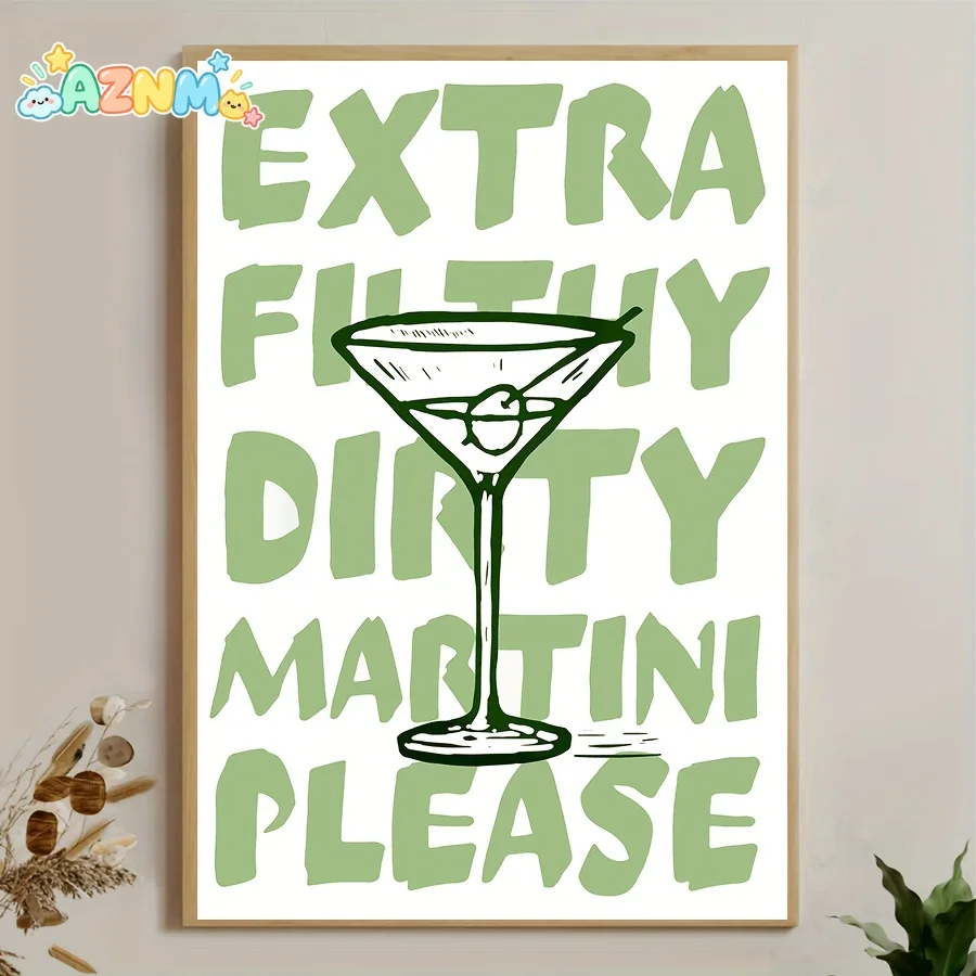 2D Flat, 1pc Unframed, Dirty Martini Poster, Fashion Cocktails Canvas Print, Trend Decor, Retro Canvas Wall Art, Artwork Mura