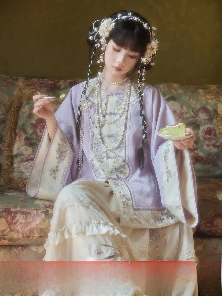 

July Evening Original Design Embroidered Hanfu Skirt Ancient Chinese Costume Floral Patterned f-length Skirt for Women