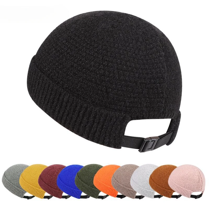 Unisex Winter Hat Suff Short Beanie Winter Mohair Adjustable Lord Cap Melon Skin Knitted Hat Solid Color Winter Slouch Beanie