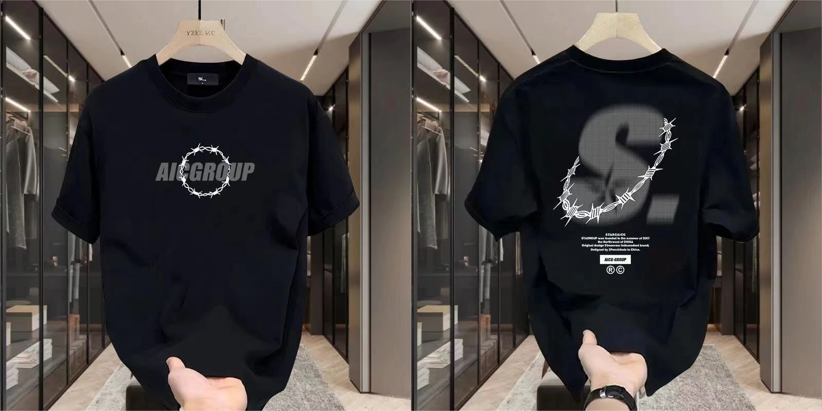 

Pure Cotton Round Neck Short Sleeve Loose T-shirt Sleeve European and American Men's and Women's Alphabet Printing