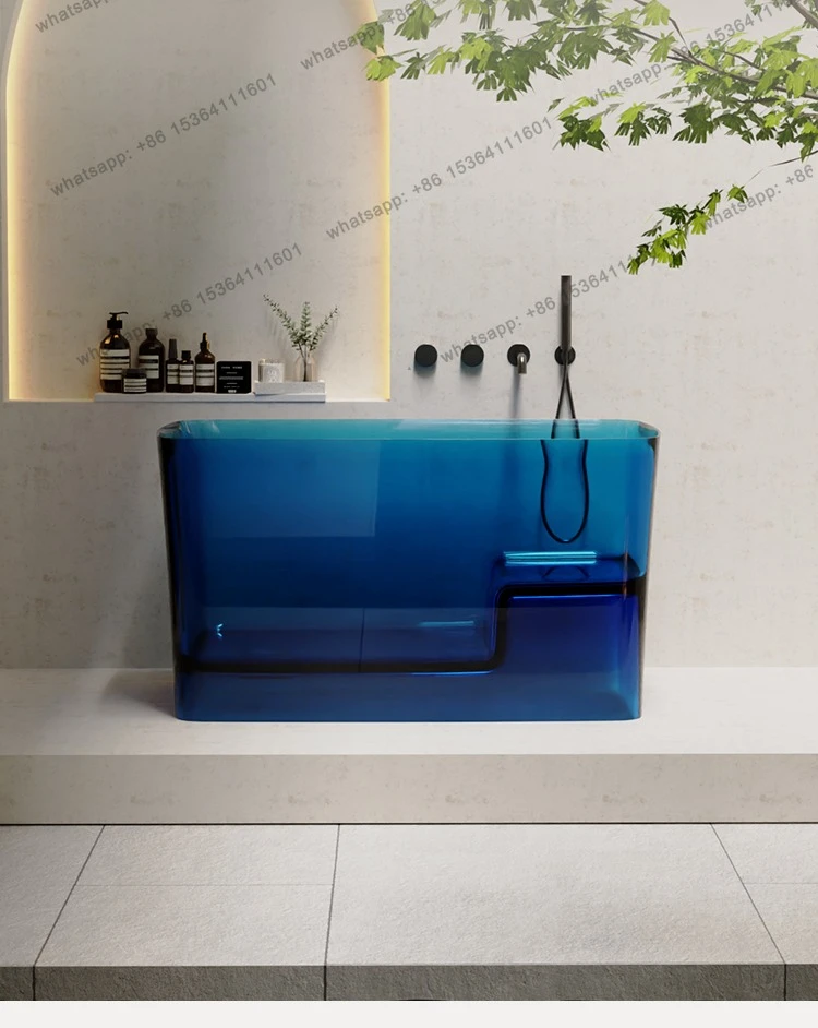 Deep soaking tub Household bathtub Rectangle transparent bathtub Color resin Small apartment bathtub Independent