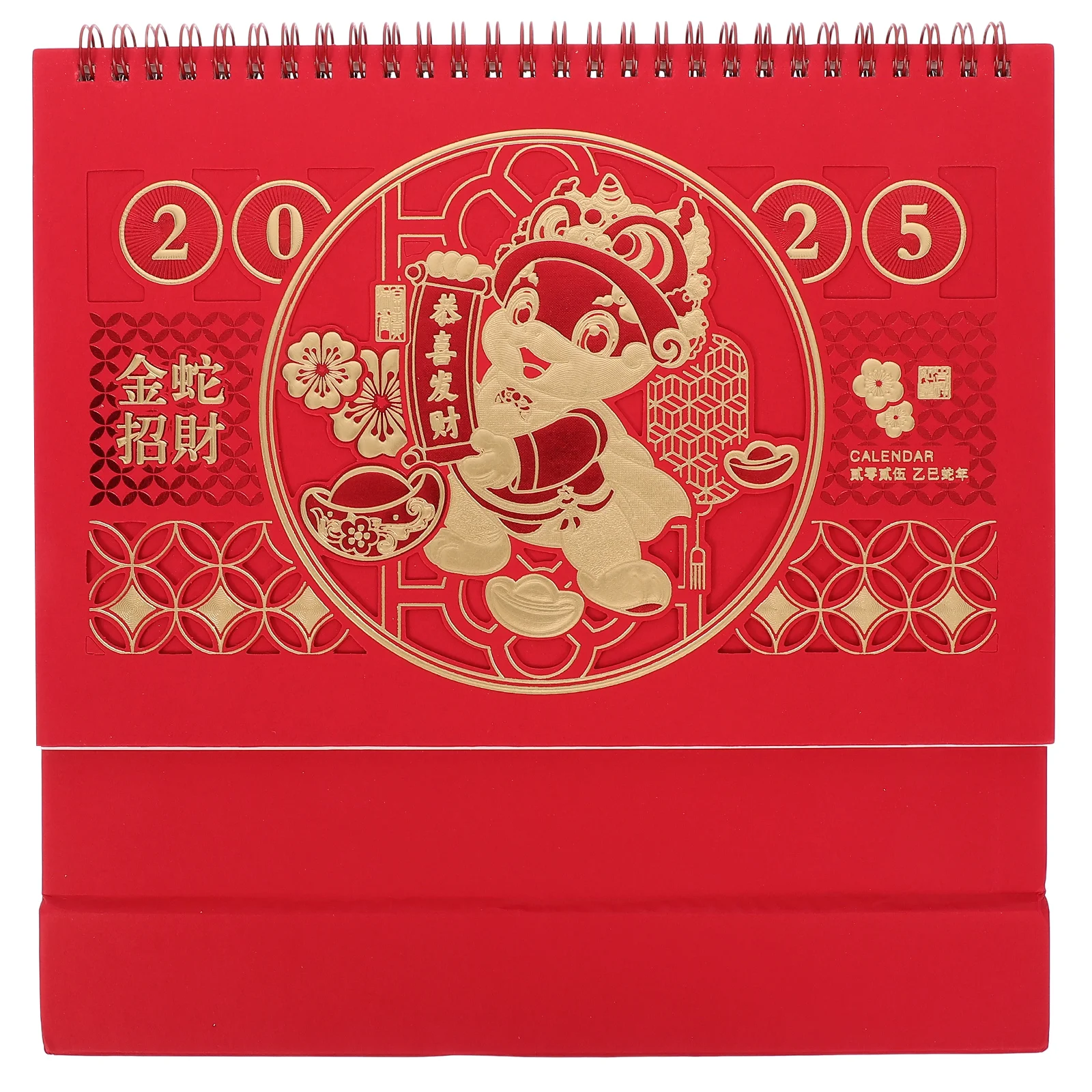 

2025 Golden Hollow Desk Calendar Chinese Snake Year Table Calendars Red Flip Spiral Binding Monthly Planner Schedule Annual