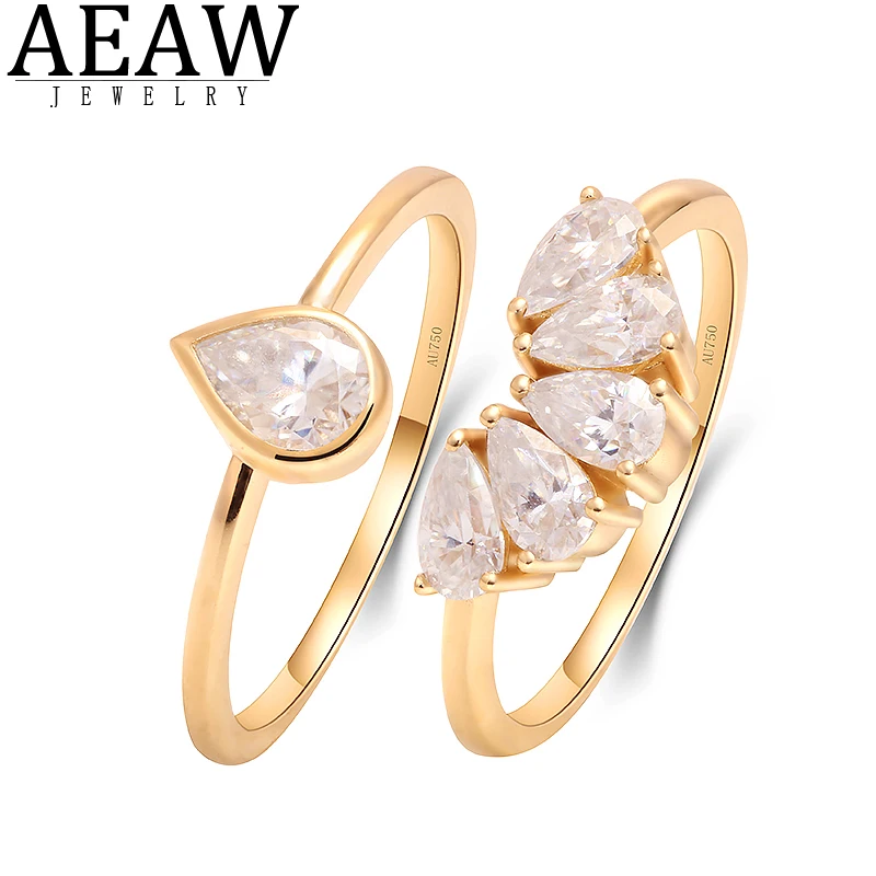 

AEAW 0.5carat 4*6mm Pear Brilliant Cut Moissanite Engagement Halo Ring Set Real 14k Yellow Gold