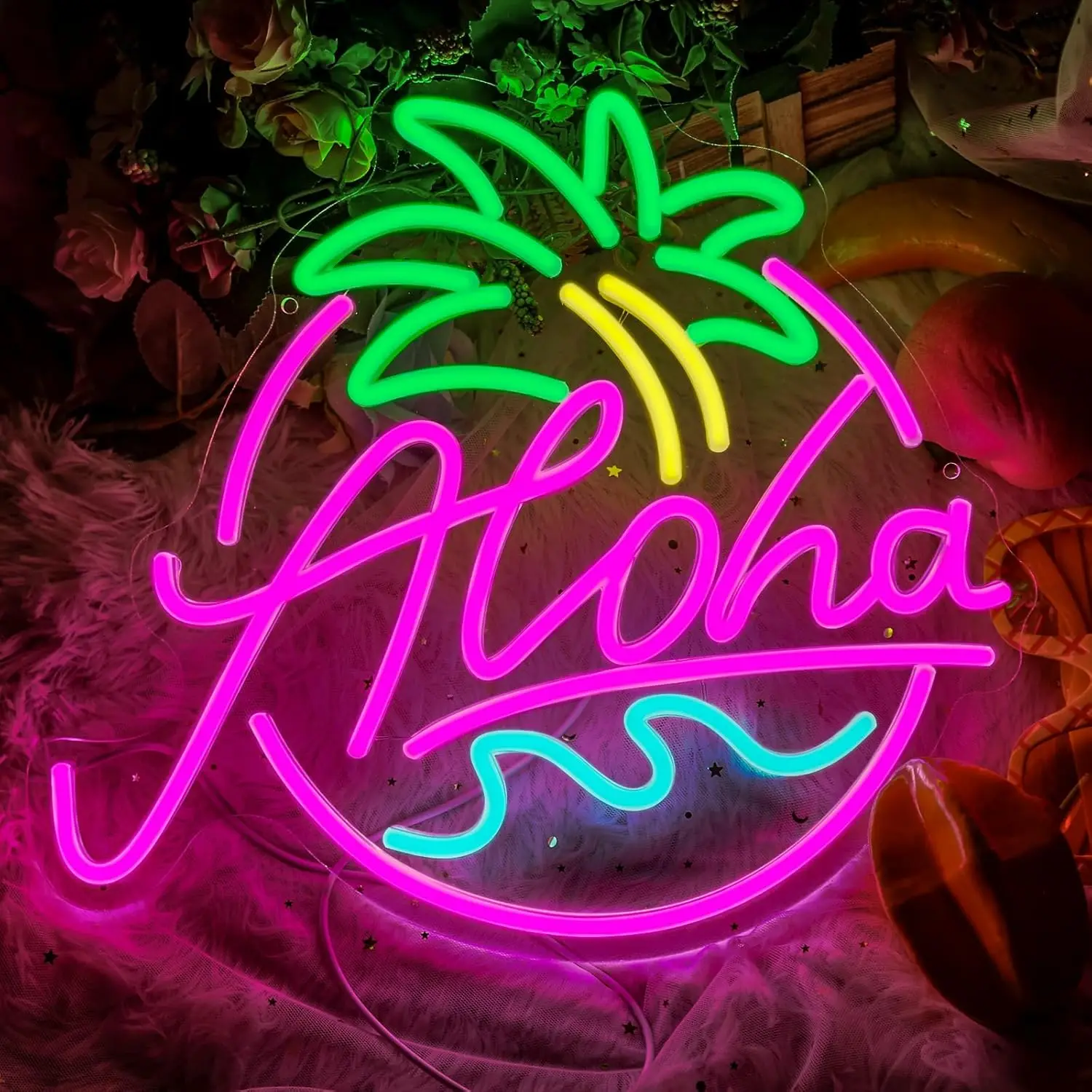 

Неоновые знаки Aloha с пальмами, фотообои, неоновые знаки, Настенный декор для праздника, гавайская пивная декорация для бара