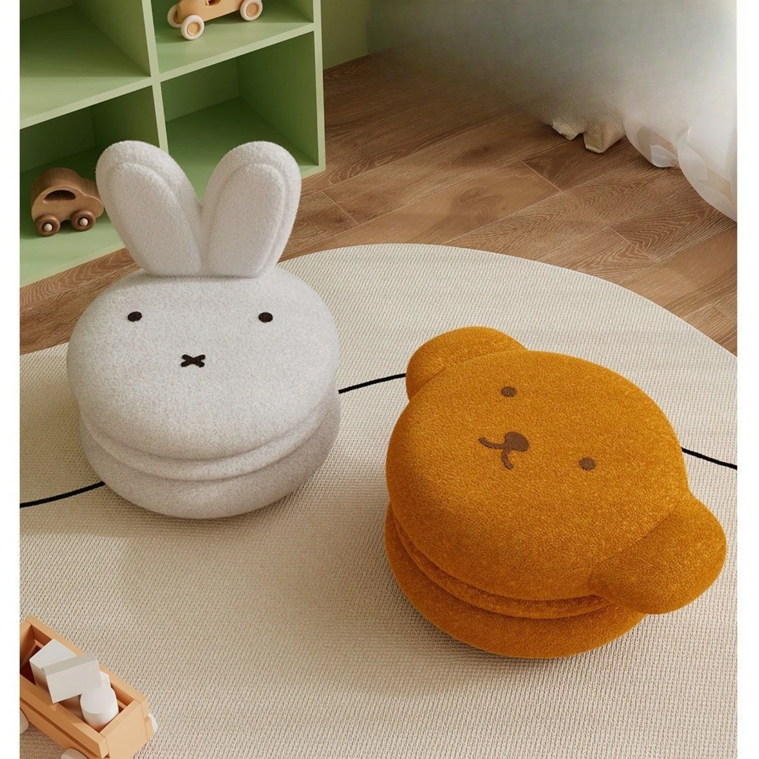 Cute Lovely Miffy Stool Household Lamb Velvet Kids Chair with Universal Wheels Soft Sofa Side Chair Lovely Children Leisure Seat