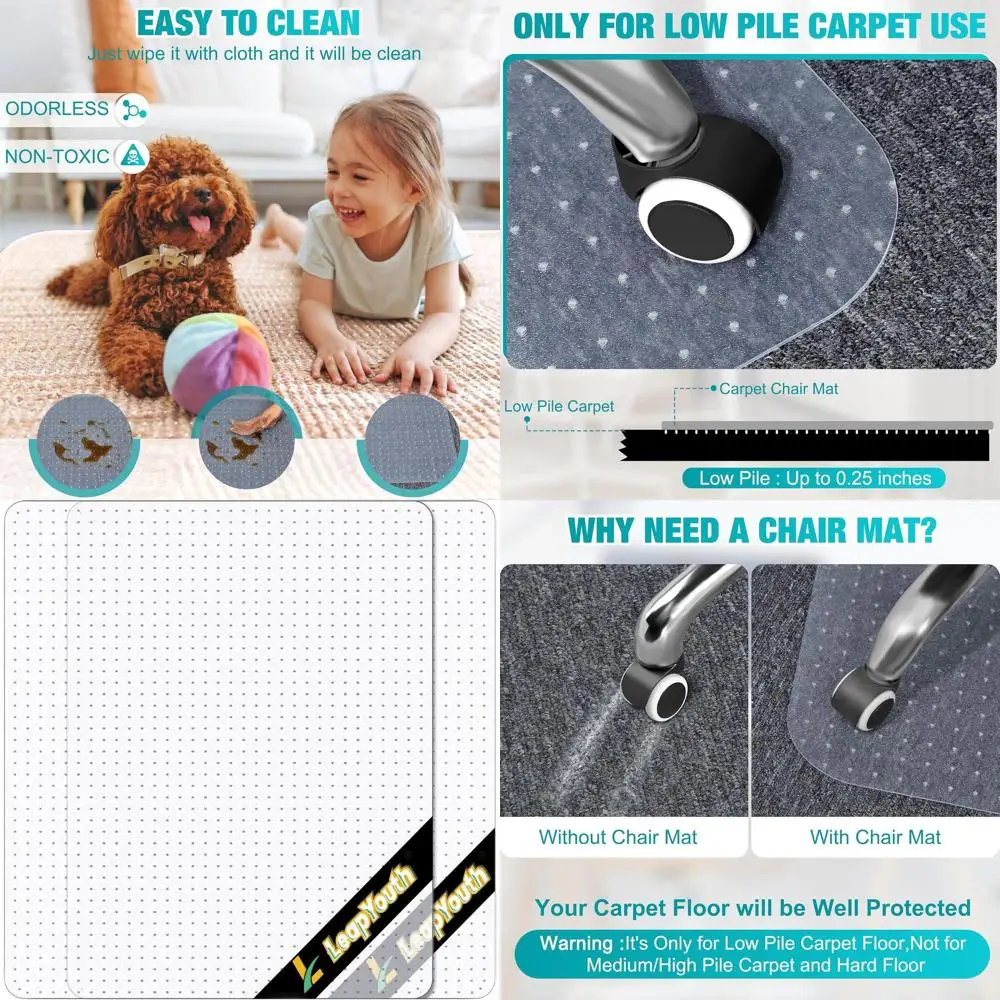 

Комплект из 2 прозрачных ковриков для офисных стульев, 48x60 дюймов, прочные защитные ковры с шпильками для дома и офиса