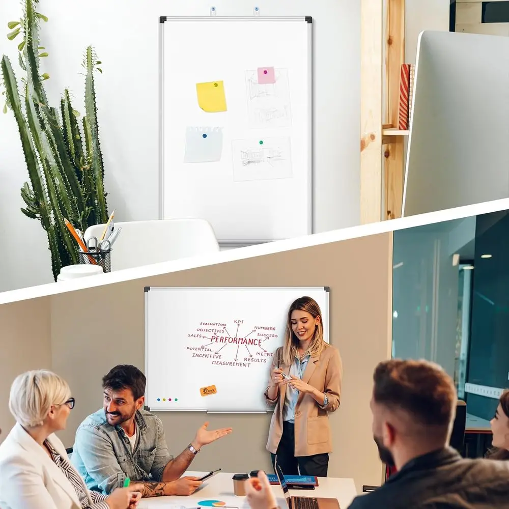 سبورة بيضاء مغناطيسية ممتازة مقاس 48 × 36 مع علبة تحديد، إطار فضي للمنزل والمكتب والفصول الدراسية