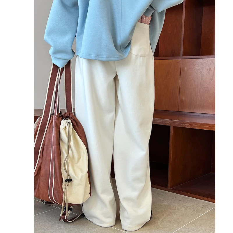 2024 Women Autumn Long Straight Pants High Waist Cotton Pants Stretch Waist Fashion Clothes White Pants Female Long Trousers