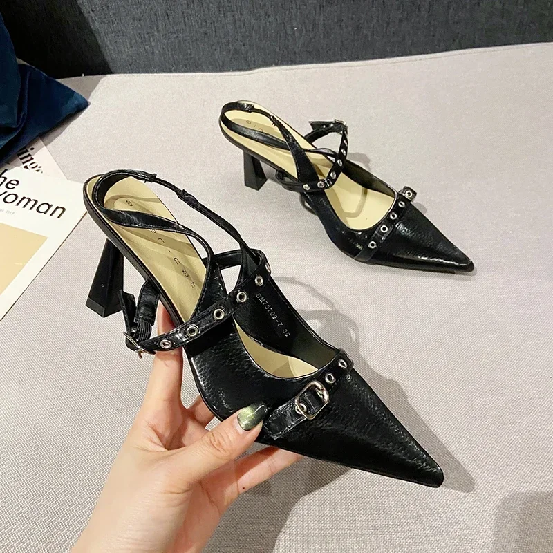 New Brand Women Sandal Shoes Fashion Pointed Toe Shallow Ladies Elegant Belt Buckle Slingback Shoes Shallow Dress Pumps Shoes image 5