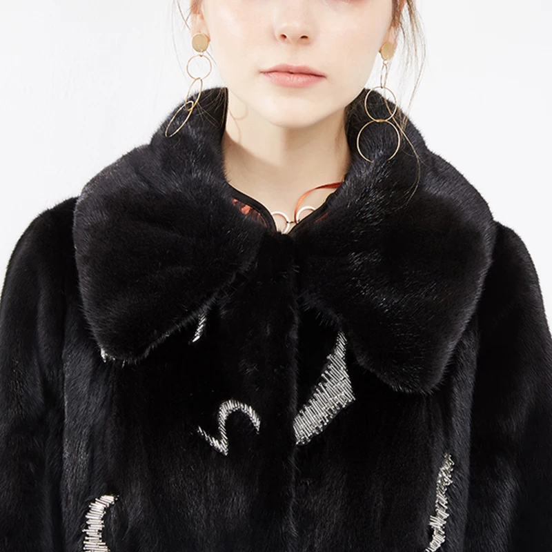 Ftangaiur 겨울 여성용 수입 벨벳 밍크 퍼 코트 턴다운 칼라 밍크 코트 여성 재킷 엑스트라 롱 천연 리얼 밍크 퍼 코트