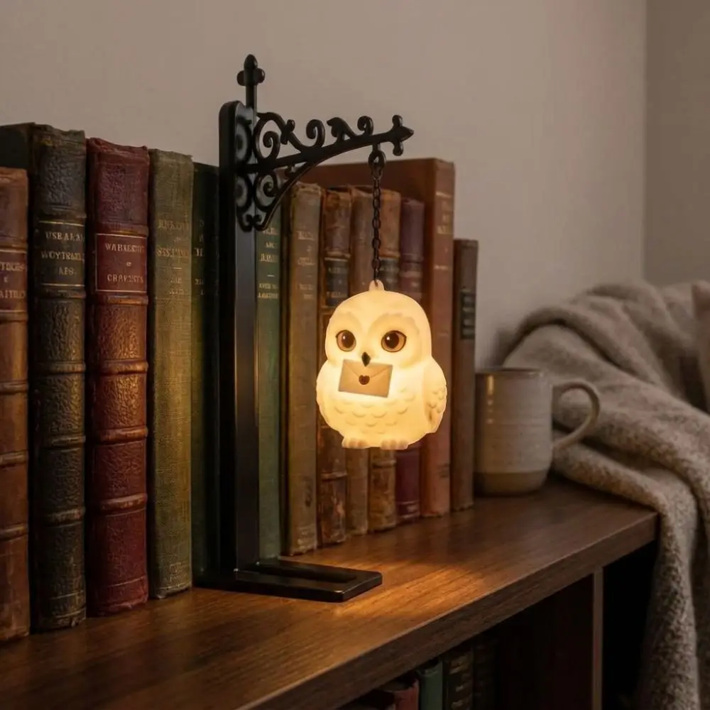Night Light Vintage Owl Bookshelf Lamp Deer Bird Fantasy Library Lantern Wrought Iron Cartoon Animal Hanging Lamp Bedroom