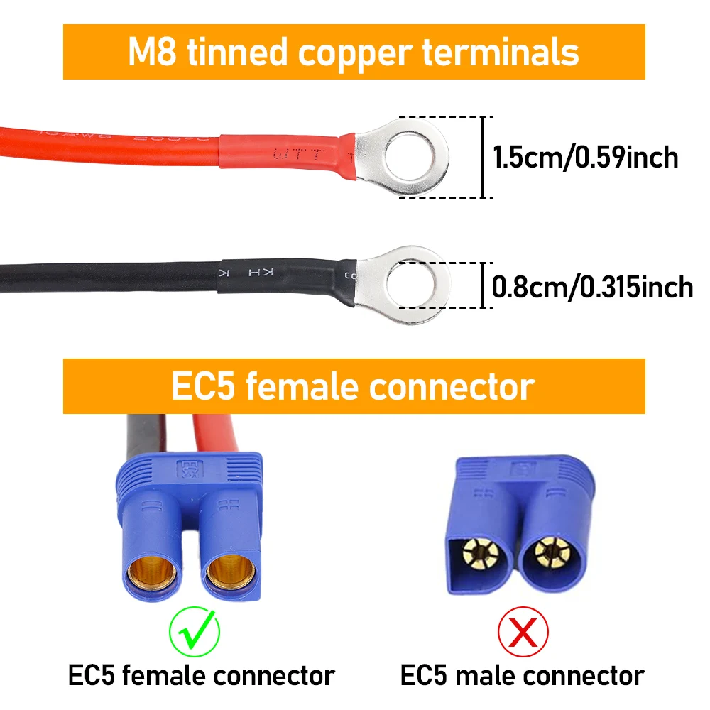 10AWG Car Power Adapter Cable silicone Tinned Copper Wire Car Battery Wire EC5 Female To M8 Tinned Copper Terminal 40cm