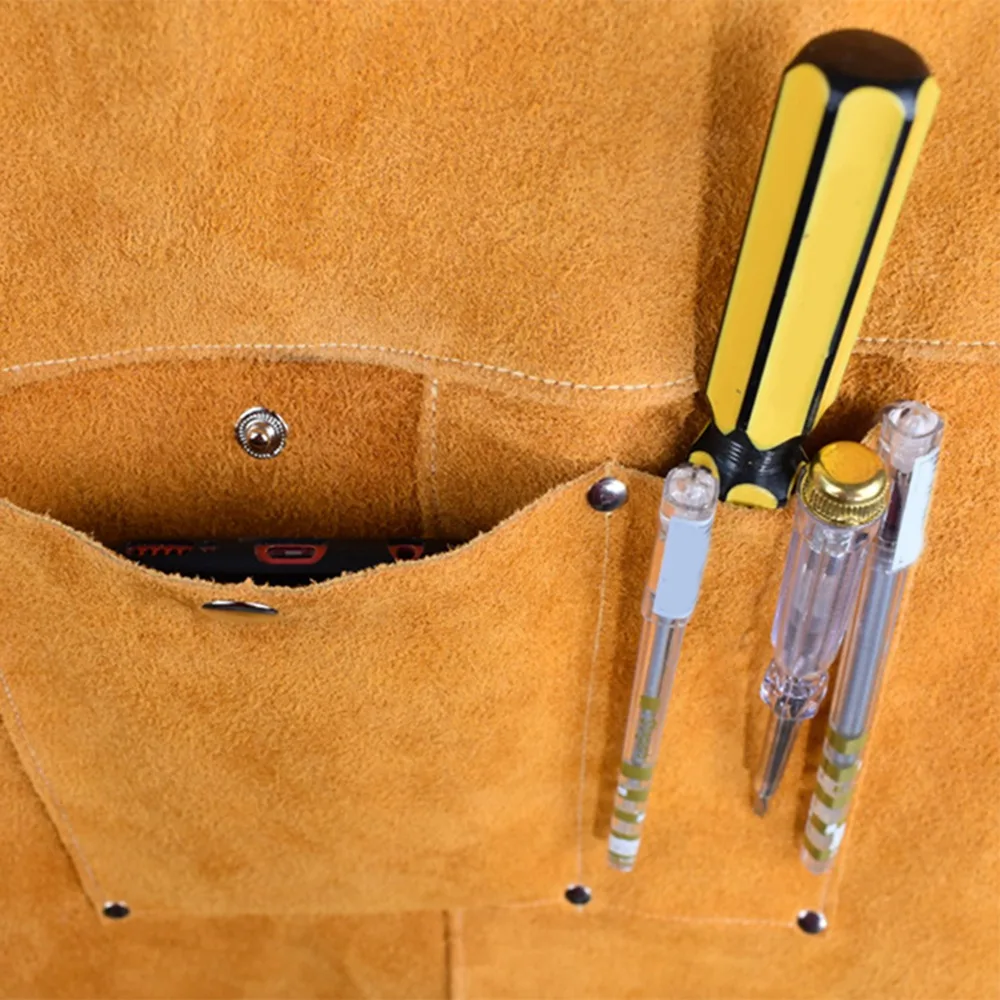 Orange Thick Cowhide Welding Apron Cowhide 90cm*60cm Orange Welder Protective Leather Apron Pocket Design Welding Gear