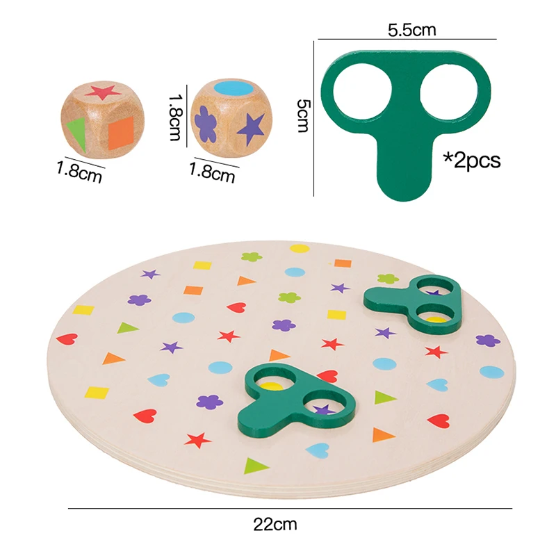 モンテッソーリマッチングゲームボード、色と形の学習パズルおもちゃ、サイコロ付き集中力育成インタラクティブ教育ボードゲーム