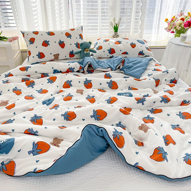 

Spring Summer Thin Quilt Soft Skin-friendly Cotton Blanket Air-conditioning Comforter Print Quilted Quilts Hotel Nap Blanket