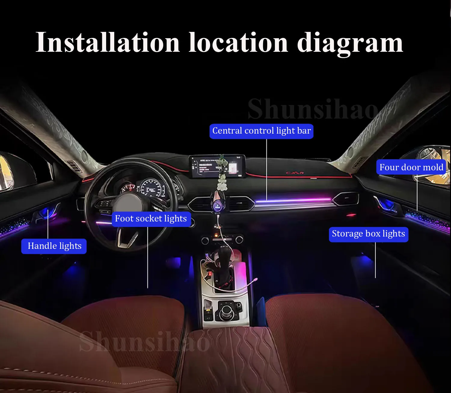 Shunsihao Atmosphere Lamp For CX-5  2017-2024 Starry Sky Trim Magic Ambient Light Environment Decorate Backlight 256 Colors