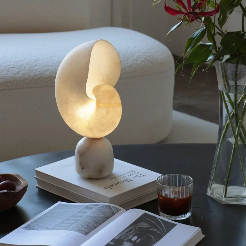 LED Conch Marble Table Lamp Nordic Living Room Bedroom Bedside Study Home Decoration Creative Art Touch Switch Lighting Fixtures