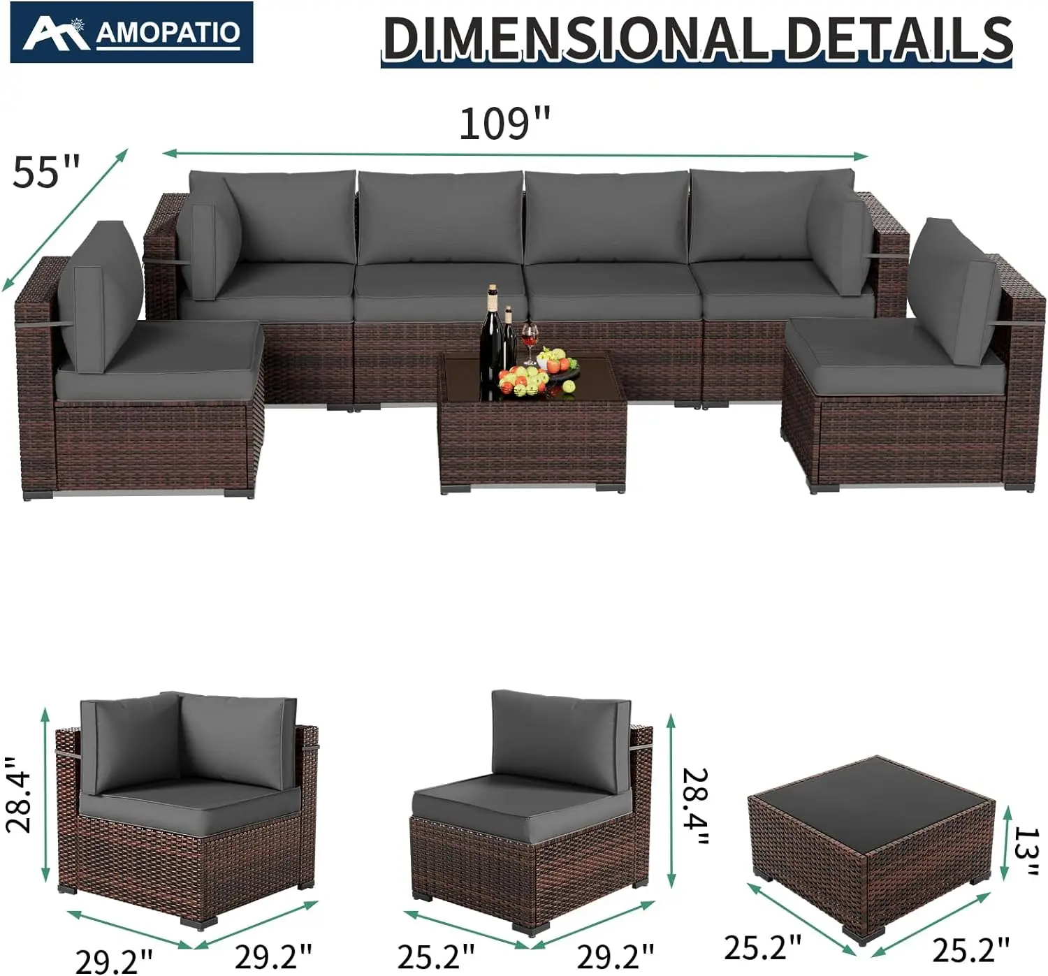 Patio Furniture Set  Patio Conversation Set, Outdoor Sectional Wicker Rattan Sofa with All-Weather Cover and Pillows