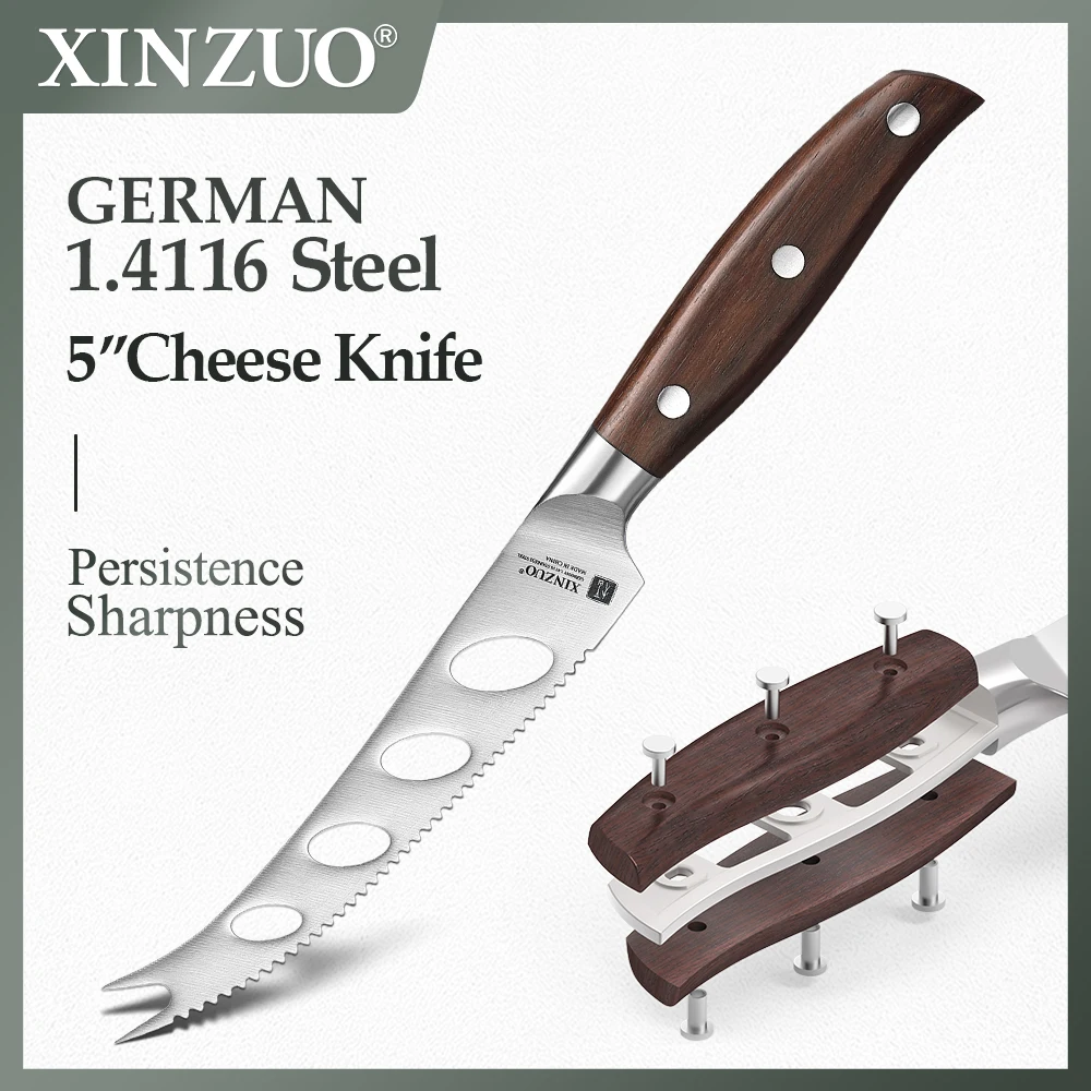 

XINZUO 5'' Cheese Knife High Quality Sharp Stainless Steel Kitchen Knife German 1.4116 Steel Nature Red Sandalwood Handle