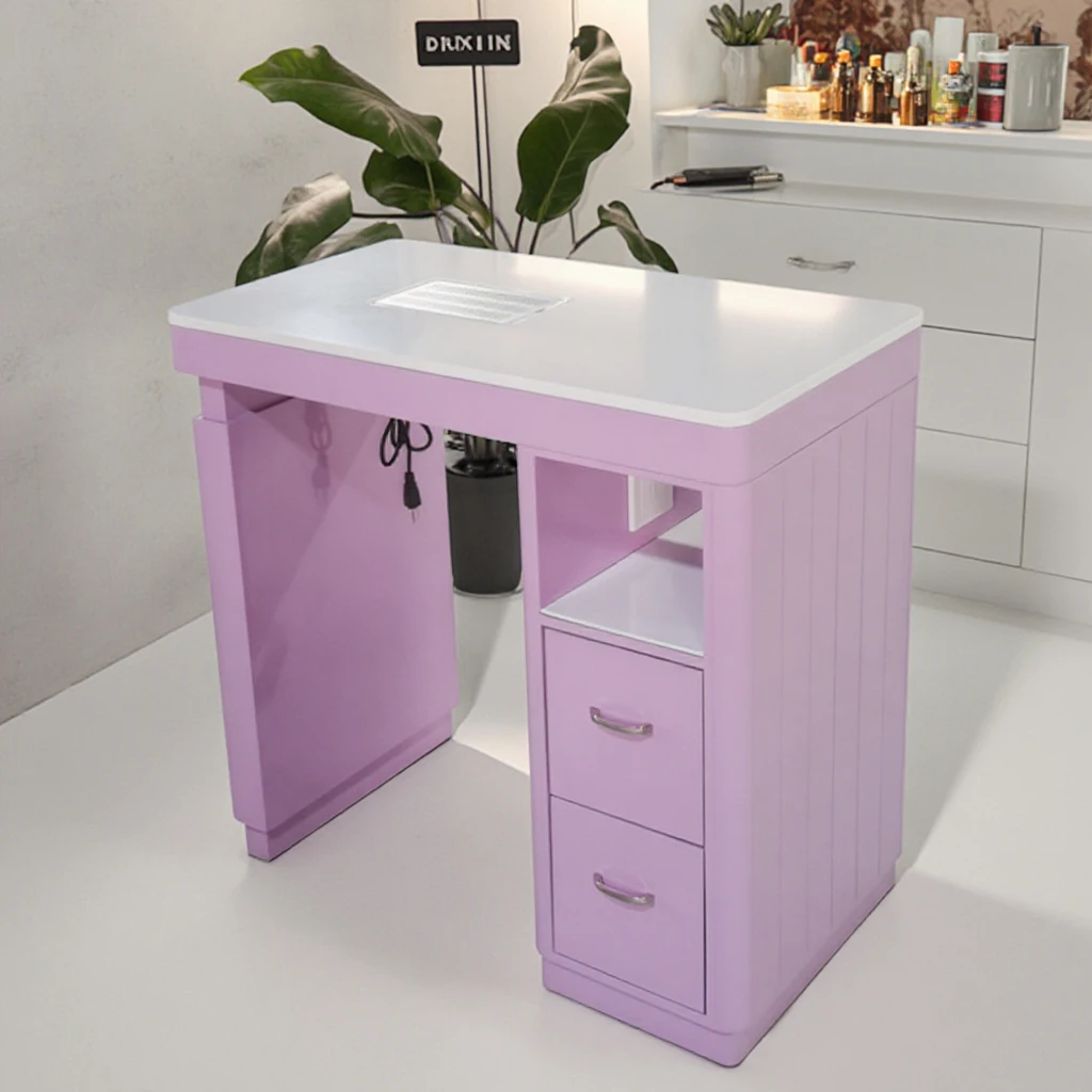 

Modern Nail Salon Furniture Wooden Single Manicure Table White Stone Top Multifunction Storage Nail Table with Dust Collector